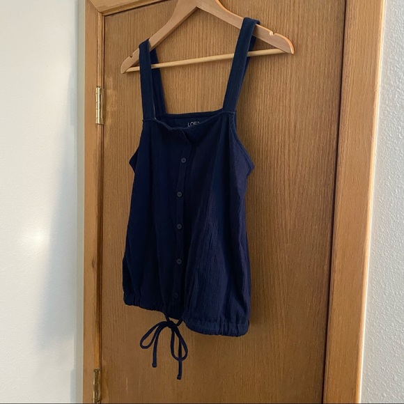 LOFT • Navy Blue Square Neckline Faux Button Top M - Picture 10 of 14